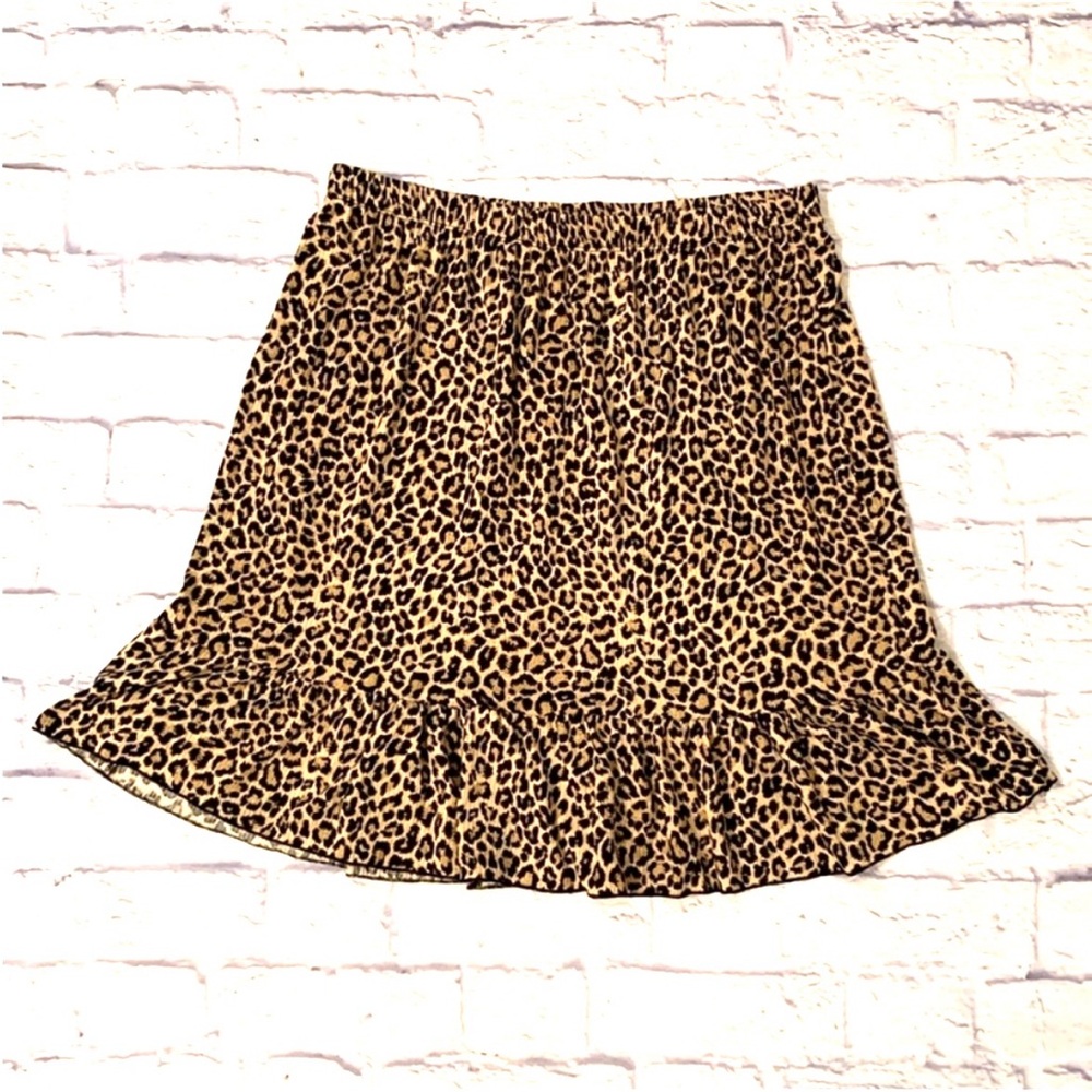 Mittoshop Leopard Print Flounce Hem Skirt Brown Tan Pull-On Style Size XL